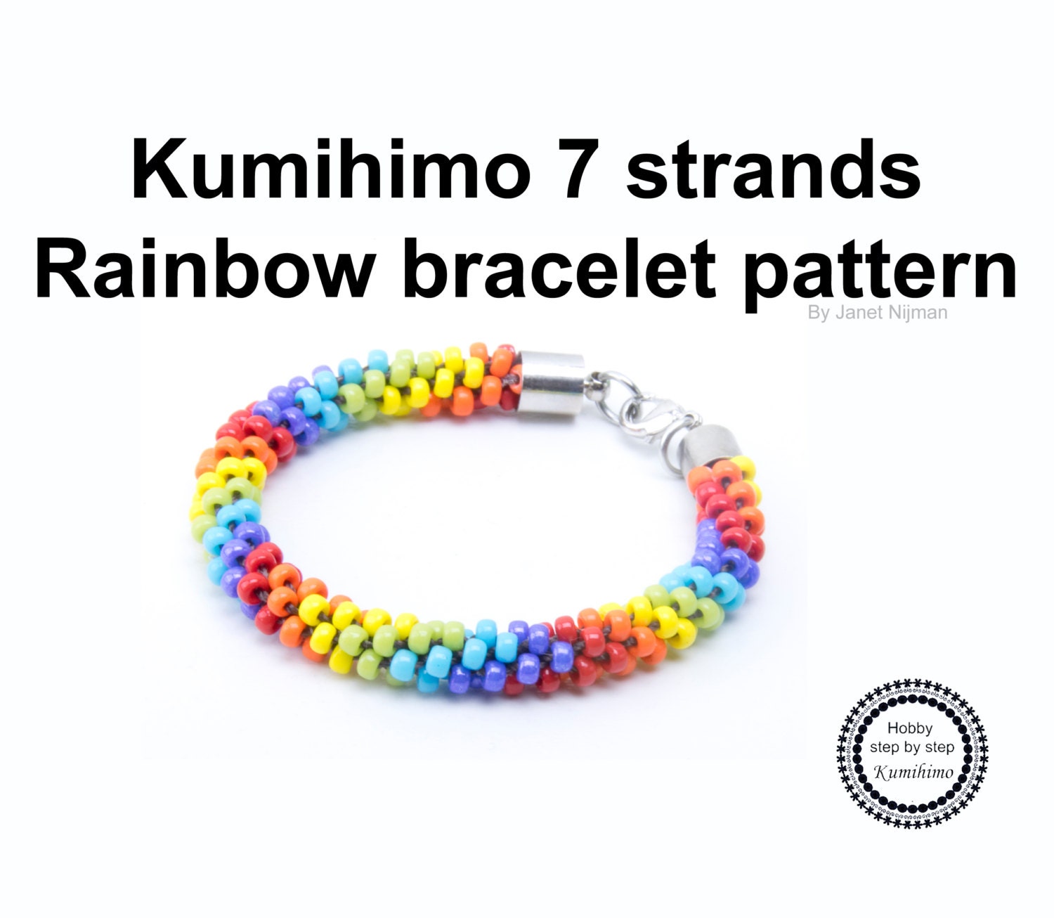 Multi-Coloured Satin Cord Kumihimo 7 Bracelet with Pearl & RGP Bead Charm