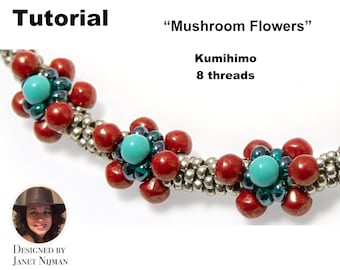 Kumihimo 8 threads pattern tutorial Mushroom flowers necklace or bracelet