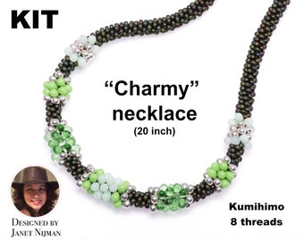 KIT and tutorial Kumihimo 8 threads Charmy necklace green