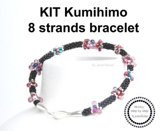 Brassard du tutoriel Kumihimo KIT Patroon 8 Strengen, Sterling zilveren sluiting inbegrepen !