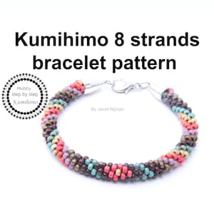 Kumihimo pattern tutorial 8 strands Multicolors Bracelet Pattern PDF