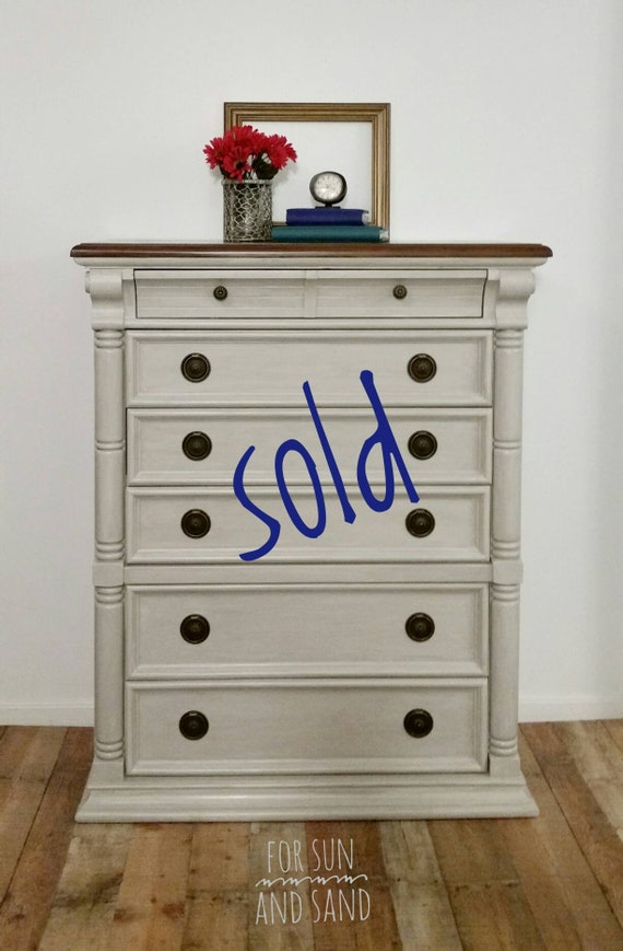 Sold Dresser Gray With Walnut Stain Six Drawers Etsy