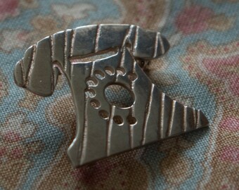 Silver brooch "Retro Telephone"