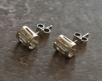 Silver 'ladder' cylindrical stud earrings