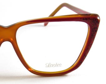 Vintage 1970s Italian Cat-Eye Glasses: Copper Transparent Frames, Red Snakeskin Temples