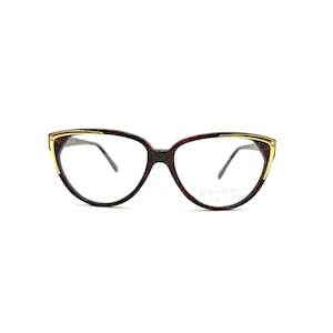 Vintage 80s Cat Eye Eyeglasses Ouverture, Black Red Acetate Frame with Gold Details Made in Italy, Unworn Optical Glasses for Women