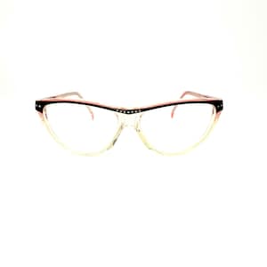 Vintage 1970s Renoir Cat-Eye Eyeglasses – French Clear Acetate with Pink & Black Pattern, Rockabilly Cat Eye Eyeglasses Fram