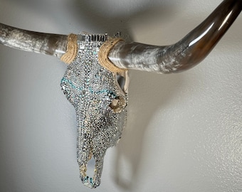 Longhorn Skull customized bedazzled with iridescent stones