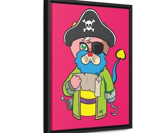 Modern Digital Artwork Pirate cat Wall Art Cat Pop Art Illustration kitty Print Canvas