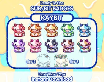 Insignias de suscripción de Twitch de COW CON FLAIRS / Insignias de bits / Íconos de puntos de canal / Insignias de Discord / Insignias de transmisión / Twitch, YouTube, Discord
