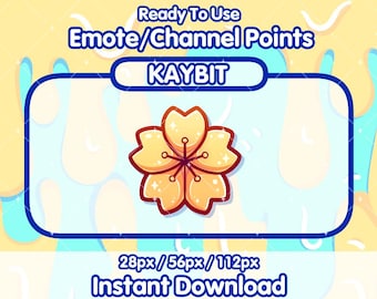 May include: A digital graphic featuring a stylized yellow flower with a red outline, designed as an emote or channel point. The text "KAYBIT" is displayed above the flower, with "Ready To Use Emote/Channel Points" above and "Instant Download" below.