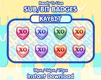 VALENTINE CANDY HEART Twitch Sub Badges | Bit Badges | Streamer Emotes | Cute Twitch Badges