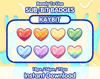 Insignias de suscripción de HEART Twitch / Insignias de bits / Íconos de puntos de canal / Insignias de suscripción lindas / Insignias de Discord / Insignias de transmisión / Twitch, YouTube, Discord