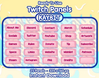 25 Pink Cookie Twitch Panels | Sub Badges | Streamer Emotes | Kawaii | Aesthetic