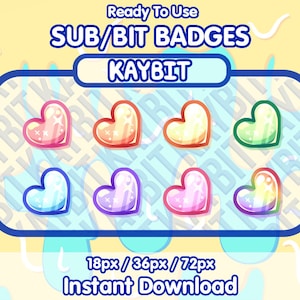 Crachás PASTEL HEART Twitch Sub | Emblemas de bits | Emotes de streamer | Emblemas fofos do Twitch