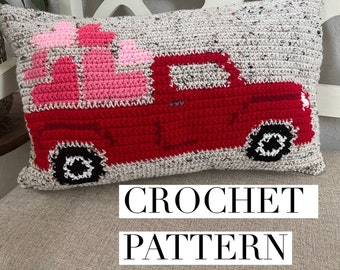 Valentine's Vintage Truck Crochet Pattern, Valentine's Day Pattern, Valentine's Day Crochet Pattern, Valentine's Day Pillow Pattern