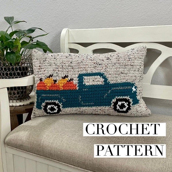 Pumpkin Harvest Vintage Truck Crochet Pattern, Fall Crochet Pattern, Fall Pillow Pattern, Fall Crochet Pattern, Fall Decor, Fall Home Decor