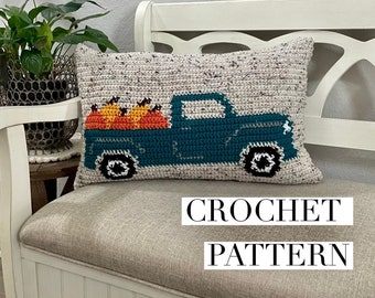 Pumpkin Truck Crochet Pillow Pattern, Fall Home Decor (PDF Pattern)