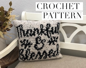 Thankful & Blessed Crochet Pillow Pattern, Thanksgiving Pillow Pattern, Thanksgiving Pattern, Thanksgiving Pillow, Crochet Pillow Pattern