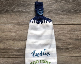 Easter Kitchen Towel with Crochet Topper, Crochet Towel