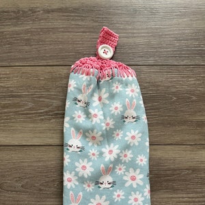 Easter Kitchen Towel with Crochet Topper, Crochet Towel, Spring Kitchen Towel