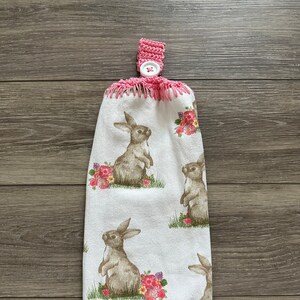 Easter Kitchen Towel with Crochet Topper, Crochet Towel, Spring Kitchen Towel