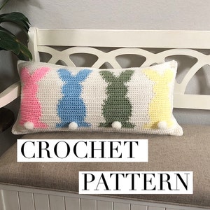 Hoppy Tails Crochet Pillow Pattern, Easter Pillow Pattern, Crochet Pillow Pattern, Spring Pillow Pattern