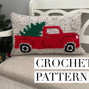 Tree Farm Vintage Truck Crochet Pattern, Christmas Crochet Pattern, Christmas Pillow Pattern, Christmas Pattern, Christmas Tree Pattern image 1