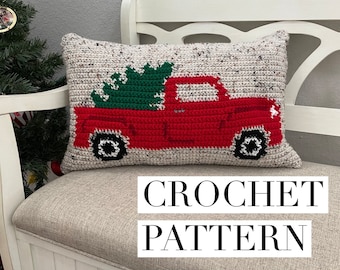 Tree Farm Vintage Truck Crochet Pattern, Christmas Crochet Pattern, Christmas Pillow Pattern, Christmas Pattern, Christmas Tree Pattern