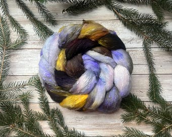 Merino Silk Slub Blend - "Of Dreams & Shadows" - Hand Dyed Wool Combed Top - Soft Spinning Fiber - Slubby Textured Fiber
