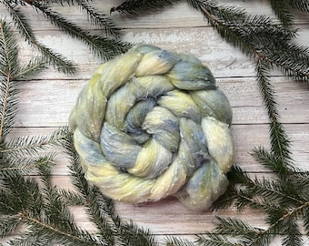 Merino Silk Slub Blend - "Succulents" - Hand Dyed Wool Combed Top - Soft Spinning Fiber - Slubby Textured Fiber