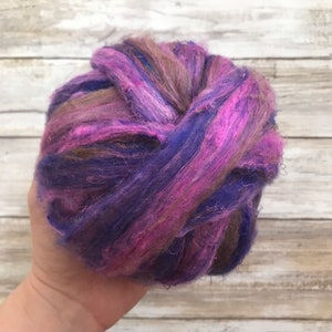 Sari Silk - "Royal" - Spinning Fiber - Colorful Silk Top Blend Art Batts Blending Fiber Roving