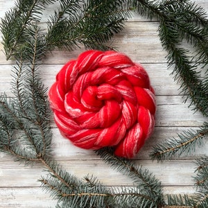 Merino Bamboo Blend &quot;Poppy” - Hand Dyed Combed Top - 23 Micron Merino - Spinning Fiber - Wool Roving