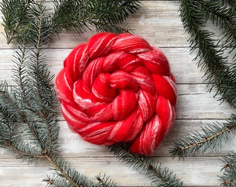Merino Bamboo Blend "Poppy” - Hand Dyed Combed Top - 23 Micron Merino - Spinning Fiber - Wool Roving