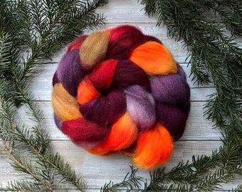Superwash Bluefaced Leicester “Into the Fire” - Hand Dyed BFL Wool Combed Top - Soft Spinning Fiber Roving for Socks
