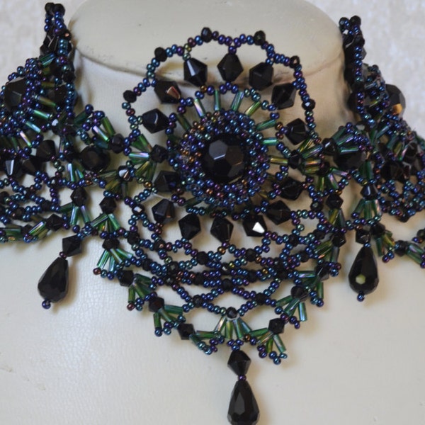 Black Choker Necklace Beaded Agate Jewelry Victorian Burlesque Sexy Vamp Handwoven Necklace Artisan Jewelry Gift Rainbow Onyx Choker
