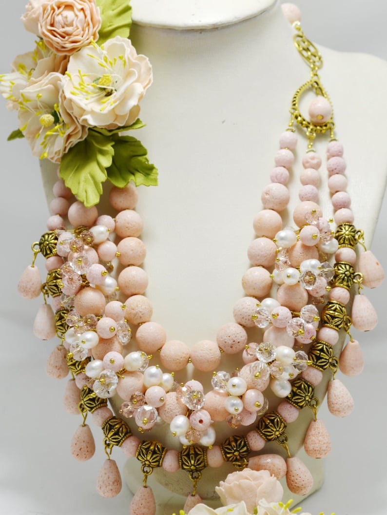 Pink Coral Jewelry Set of 3 Beaded Multistrand Layered Etsy