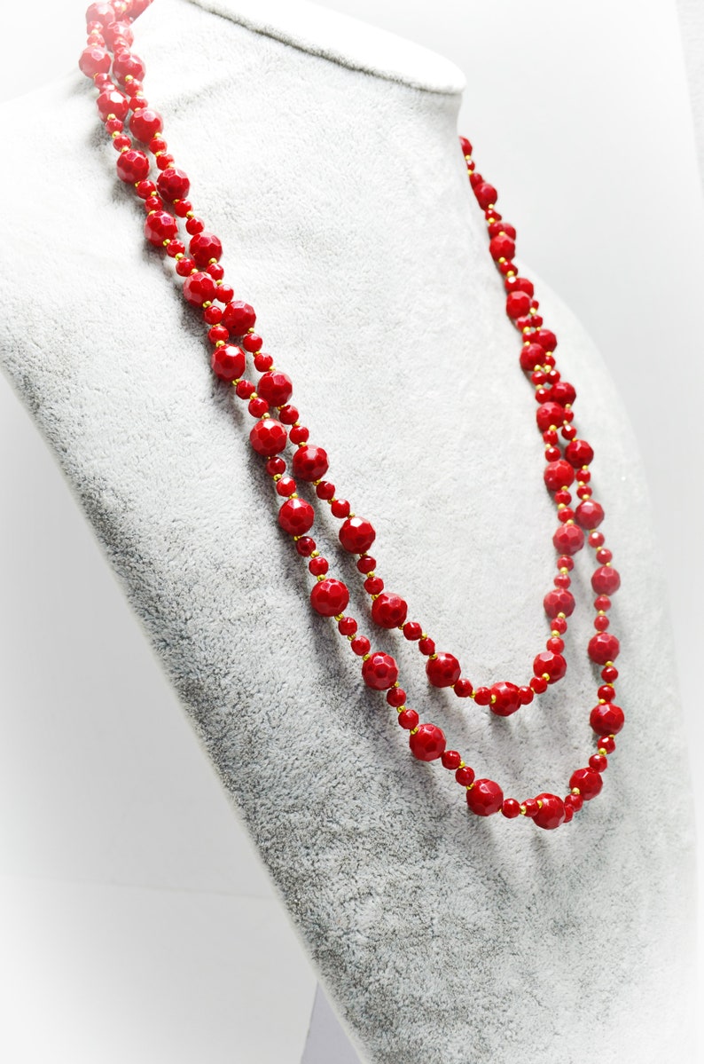 Red Gold Necklace Natural Coral Beaded Long Gemstone Necklace Artisan Jewelry Natural Stone Art Deco Statement Necklace Gifts for Mom