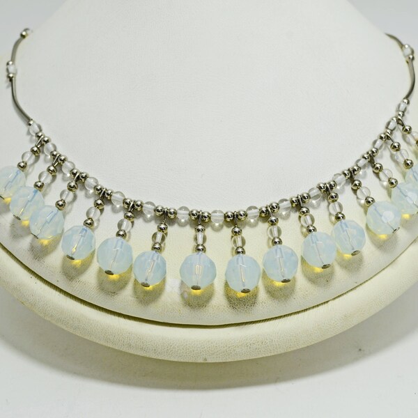 Opaline Glass Necklace White Moonstone Necklace Romantic Jewelry Beach Wedding Moonstone Necklace Artisan Jewelry Gift Mother of the Bride
