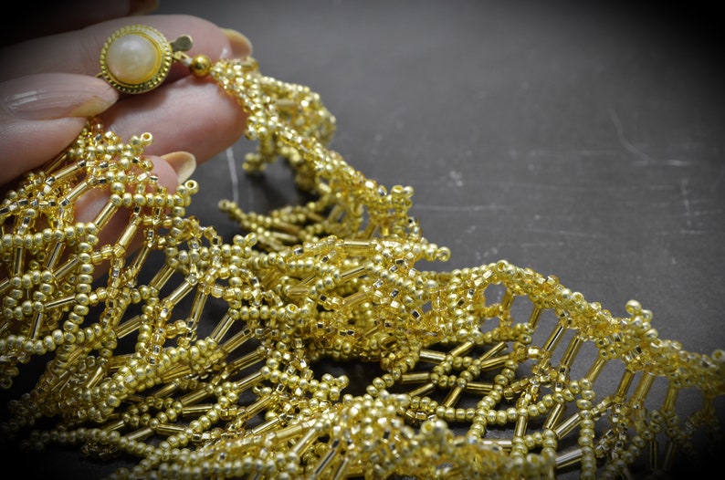 Gold Beaded Collar Necklace Vintage Style Collar Statement Etsy