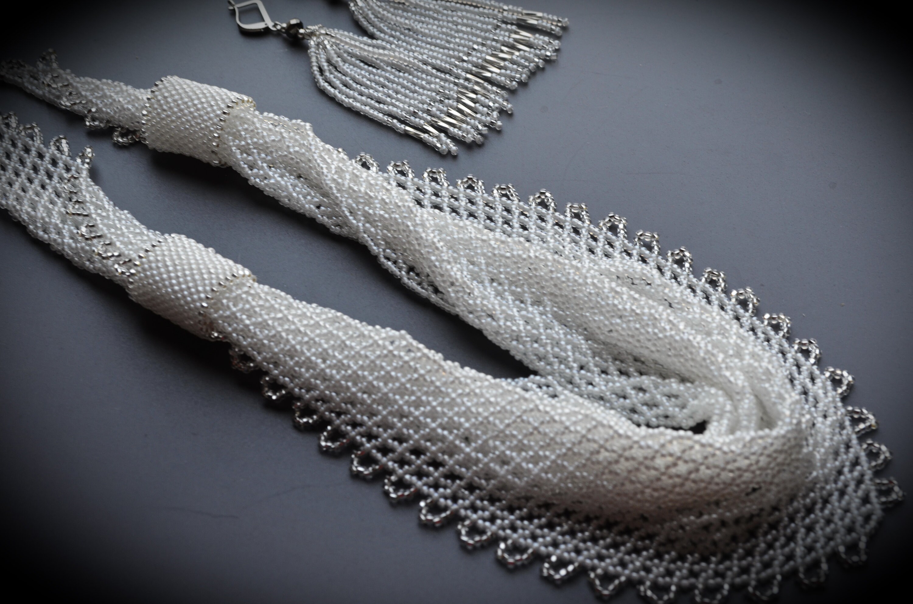 White Beaded Bib Necklace Chunky Seed Bead Necklace Etsy