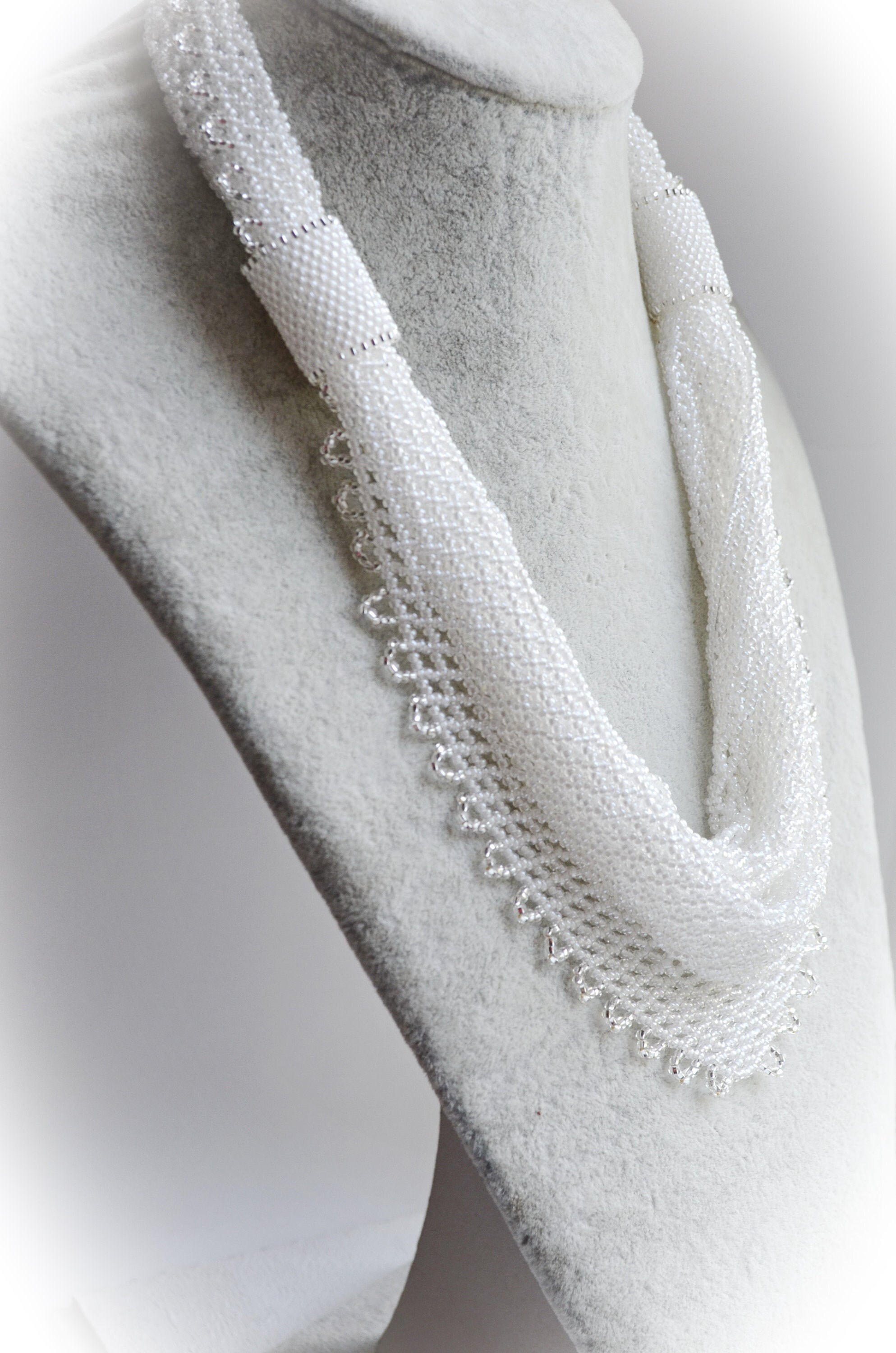 White Beaded Bib Necklace Chunky Seed Bead Necklace Etsy