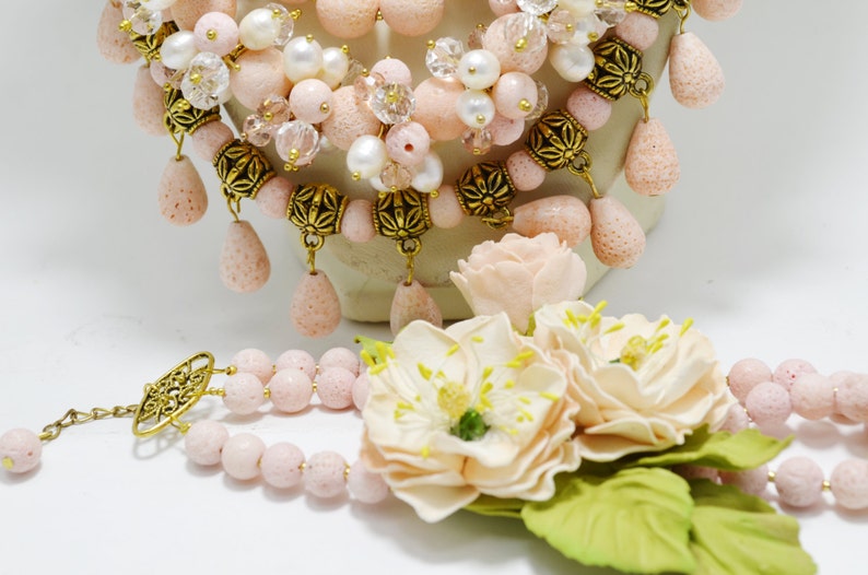 Pink Coral Jewelry Set of 3 Beaded Multistrand Layered Etsy