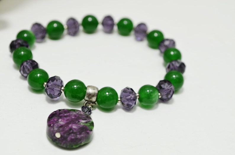 Beaded Gemstone Set Natural Ruby Zoisite Green and Purple Unique One of a Kind Artisan Jewelry Gift Chrysoprase Necklace Bracelet Set of 3