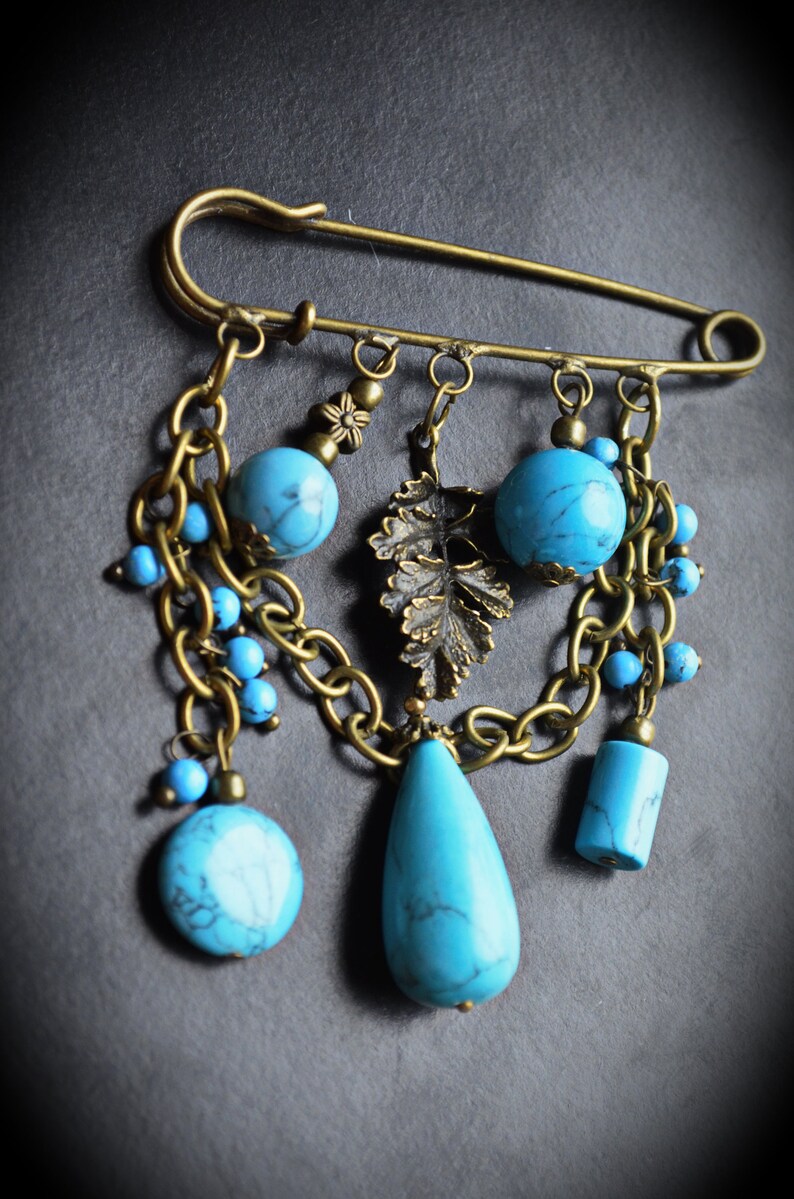 Blue Turquoise Brooch Pin Turquoise & Bronze Jewelry Scarf Etsy