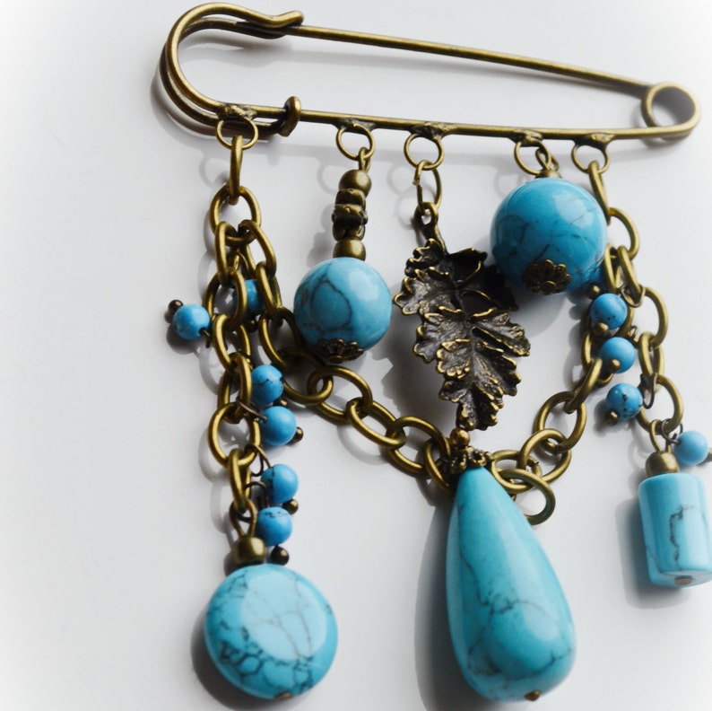 Blue Turquoise Brooch Pin Turquoise & Bronze Jewelry Scarf Etsy