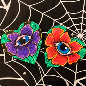 Hand Painted Flower Eye Magnet, Red or Purple Flower