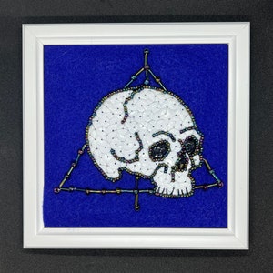 Embroidered Hand Beaded Skull with Triangle Symbol