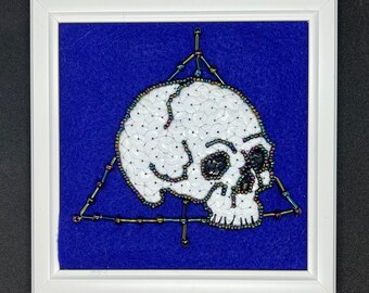 Embroidered Hand Beaded Skull with Triangle Symbol