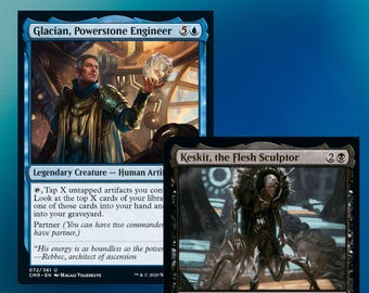 Artifact Infect Commander Deck for Magic The Gathering Glacian and Keskit , Black and Blue